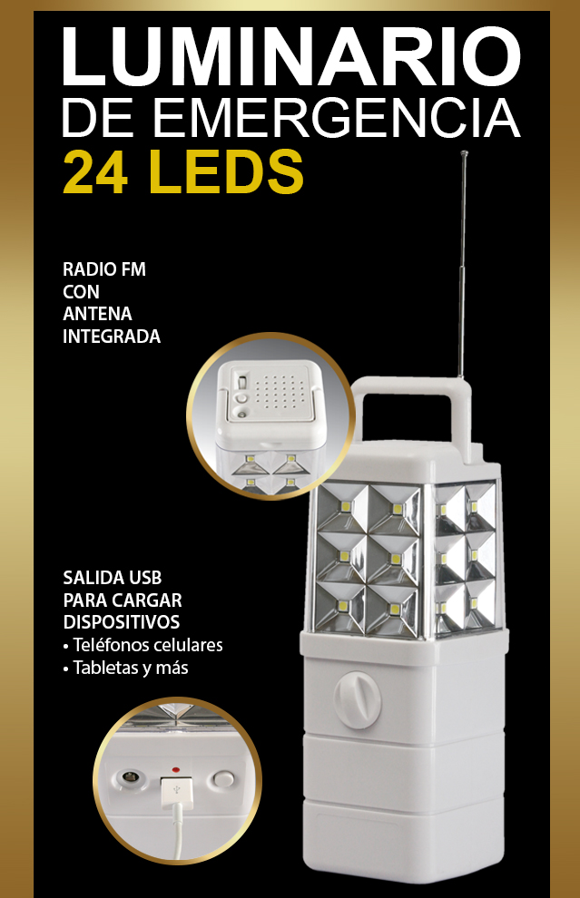 Lampara De Emergencia 24 Leds Recargables Con Radio 349 aaFuE Precio